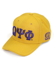 Omega Psi Phi Fraternity Hat- Three Greek Letters- Gold-Front