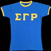 Sigma Gamma Rho Sorority Ringer T-shirt- Satin Letters-Blue