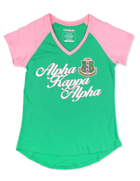 Alpha Kappa Alpha AKA Sorority  V-Neck- Green/Pink