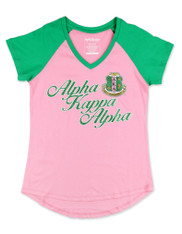 Alpha Kappa Alpha AKA Sorority V-Neck- Pink/Green