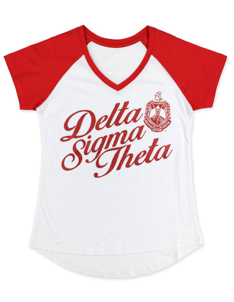 Delta Sigma Theta Sorority V-Neck- White/Red 