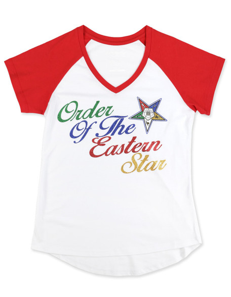 Order of the Eastern Star OES V-Neck-White/Red