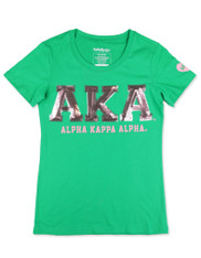 Alpha Kappa Alpha AKA Sorority Short Sleeve Shirt- Sequin Patch-Green