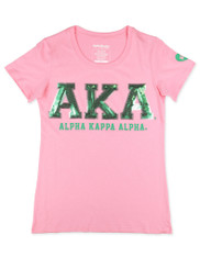 Alpha Kappa Alpha AKA Sorority Short Sleeve Shirt- Sequin Patch-Pink