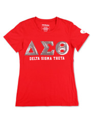 Delta Sigma Theta Sorority Short Sleeve Shirt- Sequin Patch-Red