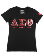 Delta Sigma Theta Sorority Short Sleeve Shirt- Sequin Patch-Black