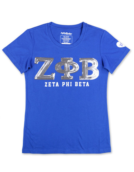 Zeta Phi Beta Sorority Short Sleeve Shirt- Sequin Patch-Blue