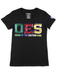 Order of the Eastern Star OES Short Sleeve Shirt- Sequin Patch-Black