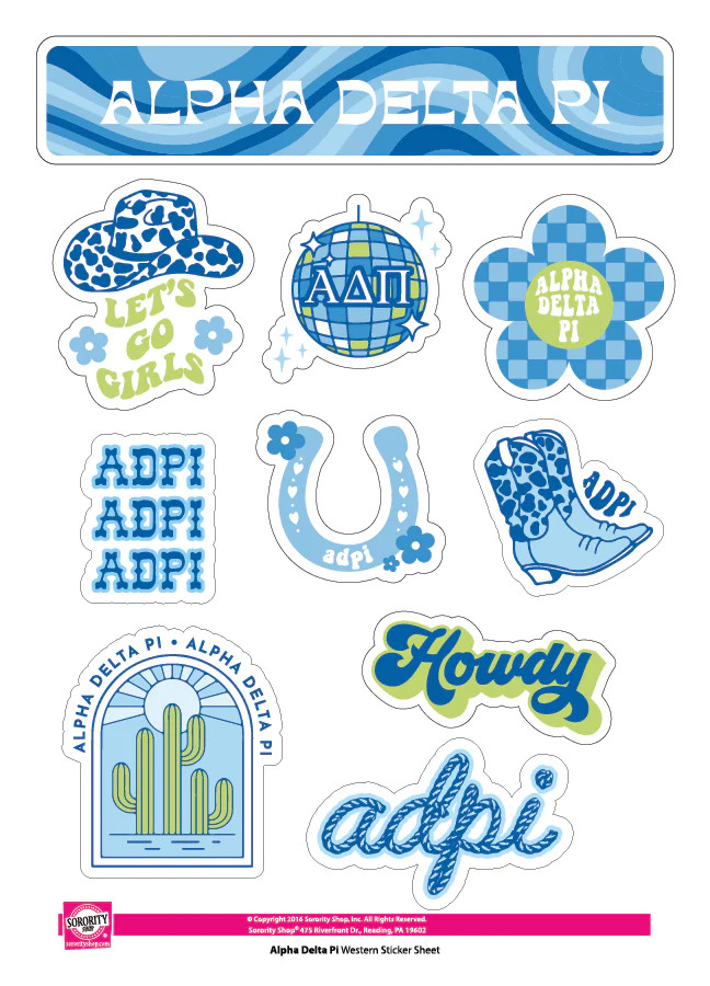 Alpha Delta Pi Stickerbogen – Girl Power Design | 15 Aufkleber, Abziehbar | Offiziell Lizenziert