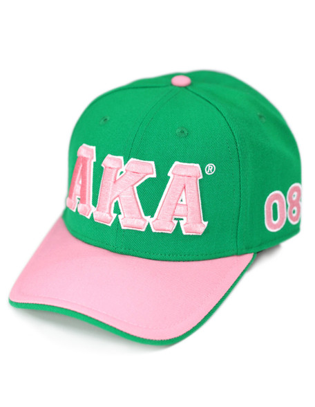 Alpha Kappa Alpha AKA Sorority Hat- Three Greek Letters-Green/Pink