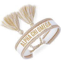Alpha Chi Omega Sorority Woven Bracelet- White/Gold 