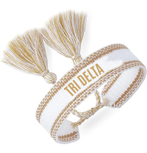 Delta Delta Delta Tri-Delta Sorority Woven Bracelet- White/Gold 