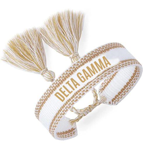 Delta Gamma Sorority Woven Bracelet- White/Gold 