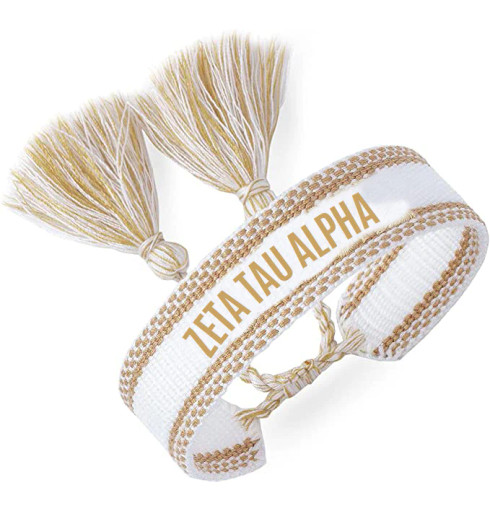 Zeta Tau Alpha ZTA Sorority Woven Bracelet- White/Gold 