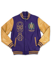 Omega Psi Phi Fraternity Wool Jacket- Purple/Gold-Front