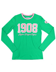 Alpha Kappa Alpha AKA Sorority Long Sleeve Shirt- Founding Year-Heart-Green