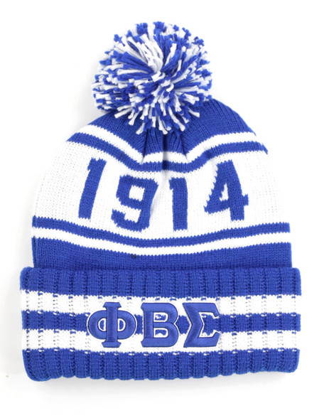 Phi Beta Sigma Fraternity Pom Beanie-Blue Phi-Blue/White