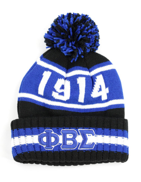 Phi Beta Sigma Fraternity Pom Beanie-Blue Phi-Black/Blue