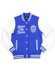 Zeta Phi Beta Sorority Fleece Jacket- Blue/White-Front