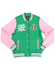 Alpha Kappa Alpha AKA Sorority Fleece Jacket-Pink/Green-Front