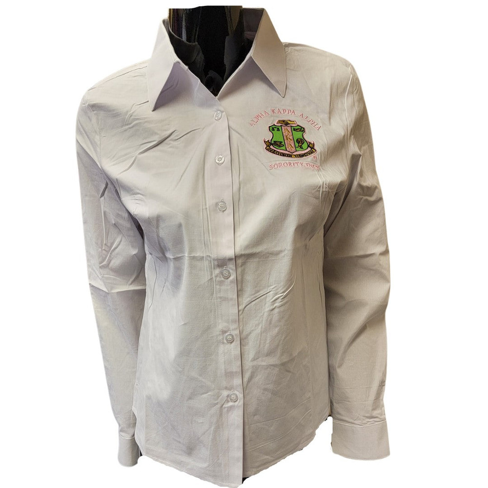 Alpha Kappa Alpha AKA Sorority Button Down Collar Shirt White