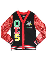 Order of the Eastern Star OES Sequin Cardigan- Women’s- Black/Red-Front