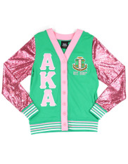 Alpha Kappa Alpha AKA Sorority Sequin Cardigan- Women’s- Green/Pink