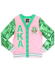 Alpha Kappa Alpha AKA Sorority Sequin Cardigan- Women’s- Pink/Green
