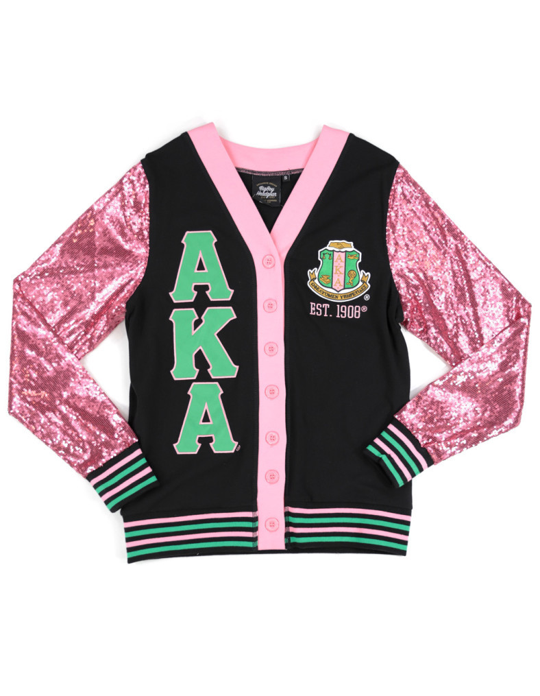 Alpha Kappa Alpha AKA Sorority Sequin Cardigan- Women's- Black