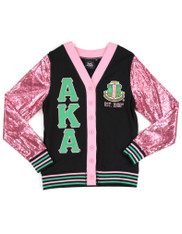 Alpha Kappa Alpha AKA Sorority Sequin Cardigan- Women’s- Black/Pink