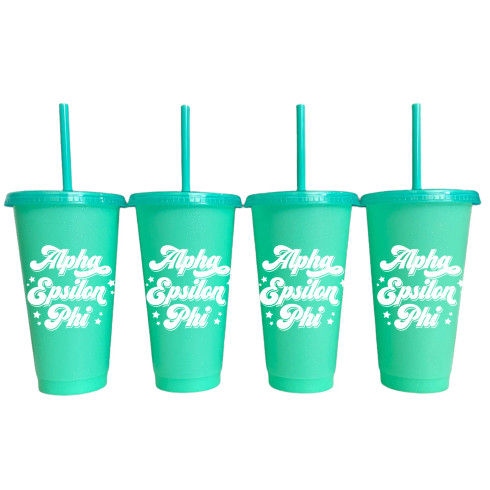 Alpha Epsilon Phi AEPHI Sorority- Set of 4- Glitter Color Changing Cups