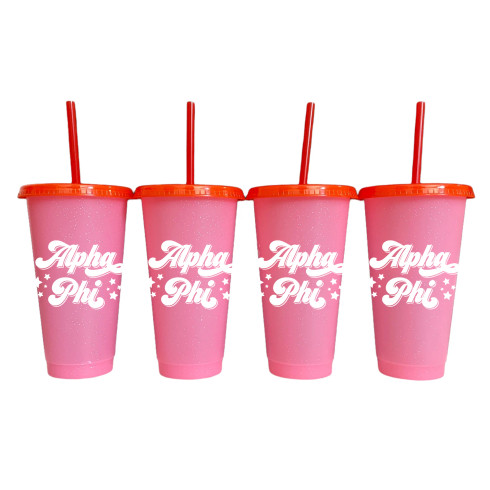 Alpha Phi Sorority- Set of 4- Glitter Color Changing Cups