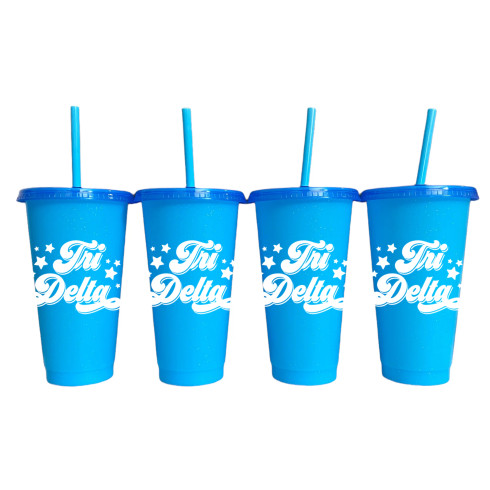 Delta Delta Delta Tri-Delta Sorority- Set of 4- Glitter Color Changing Cups