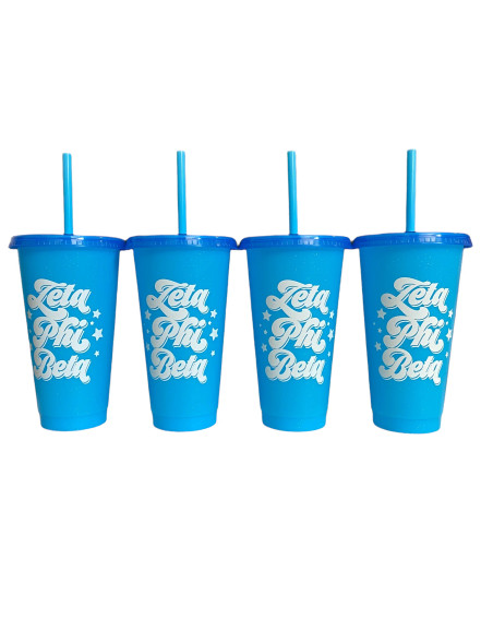 Zeta Phi Beta Sorority- Set of 4- Glitter Color Changing Cups