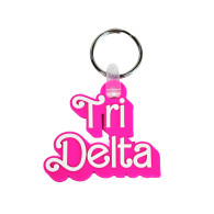 Delta Delta Delta Tri-Delta Sorority Keychain- Retro Dolly Sorority Name Design 