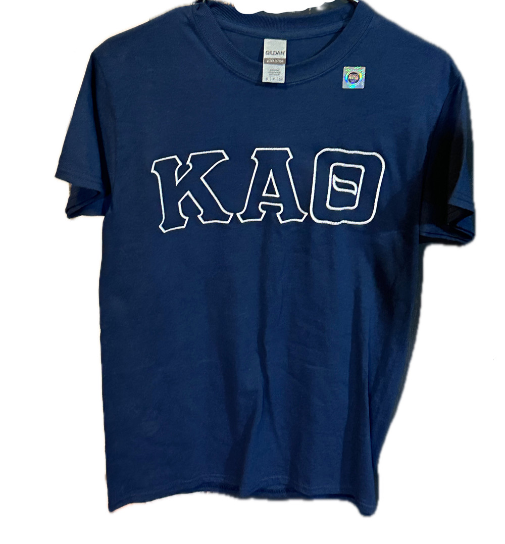 Kappa Alpha Theta Sorority T Shirt Navy Satin Embroidered