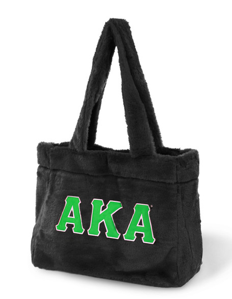 Alpha Kappa Alpha AKA Sorority Faux Fur Bag- Black