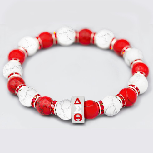 Delta Sigma Theta Sorority Natural Stone Bead Bracelet – Red/White