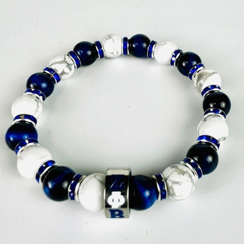 Zeta Phi Beta Sorority Natural Stone Bead Bracelet – Blue/White