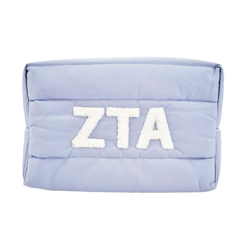 Zeta Tau Alpha ZTA Sorority Makeup Bag- Puffer Style with Sorority Letters
