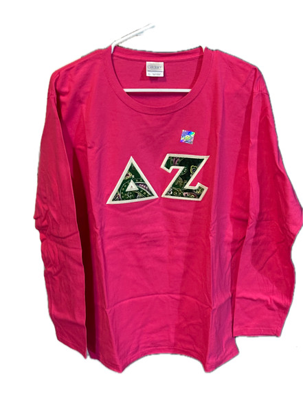 Delta Zeta Sorority Long Sleeve Pink Shirt-Size XL