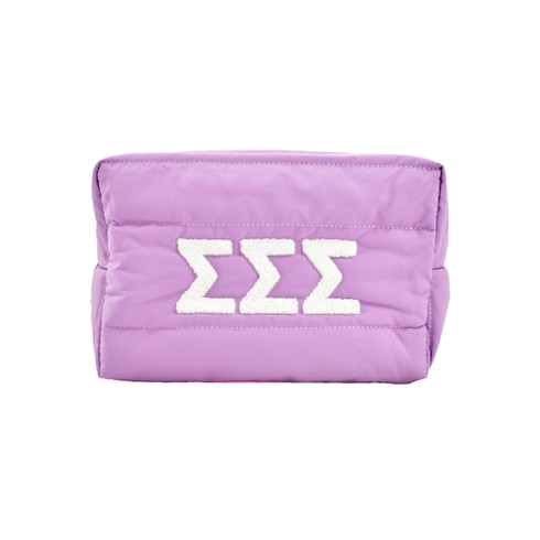 Sigma Sigma Sigma Tri-Sigma Sorority Makeup Bag- Puffer Style with Sorority Letters
