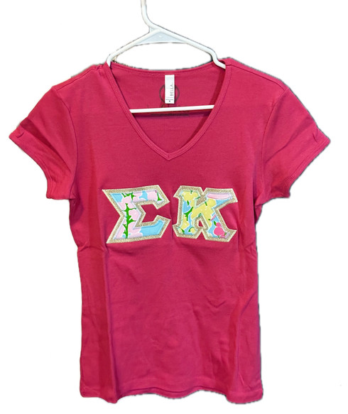 Sigma Kappa Sorority V-Neck-Pink- Size Medium