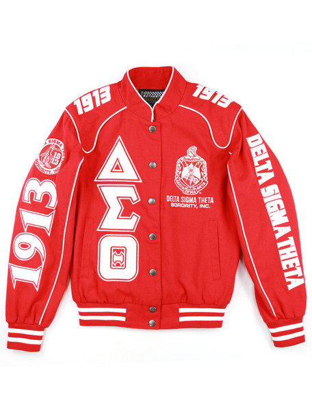 Delta Sigma Theta Sorority Racing Jackets- Twill-Red/White