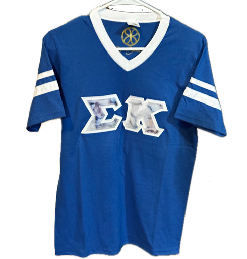 Sigma Kappa Sorority V-Neck with Stripes Blue- Size Small