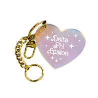 Delta Phi Epsilon DPHIE Sorority Iridescent Heart Keychain