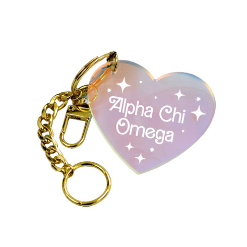 Alpha Chi Omega Sorority Iridescent Heart Keychain