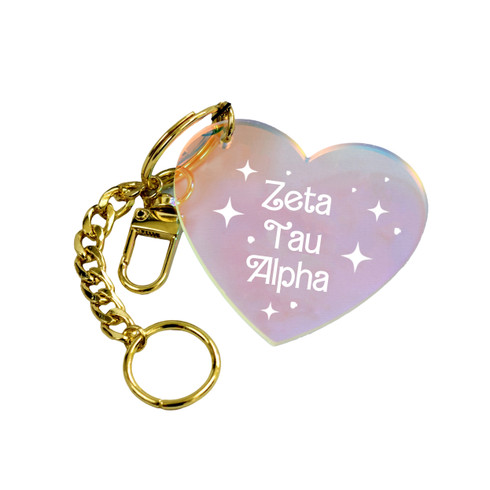 Zeta Tau Alpha ZTA Sorority Iridescent Heart Keychain