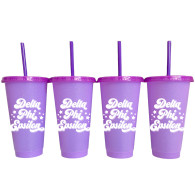 Delta Phi Epsilon DPHIE Sorority- Set of 4- Glitter Color Changing Cups