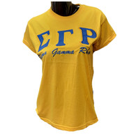 Sigma Gamma Rho Sorority Stitched Letter T-Shirt- Gold